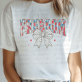 Freedom with Red, White and Blue Paintstrokes with Faux Glitter Outline and Bow