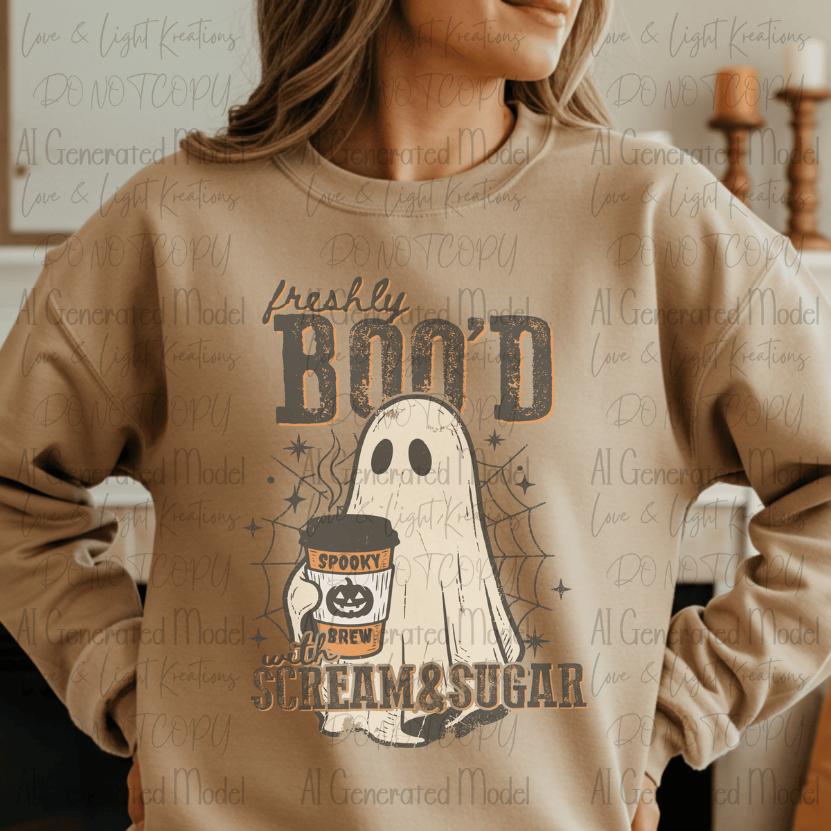 Freshly Boo'd with Steam and Sugar Ghost Holding Coffee