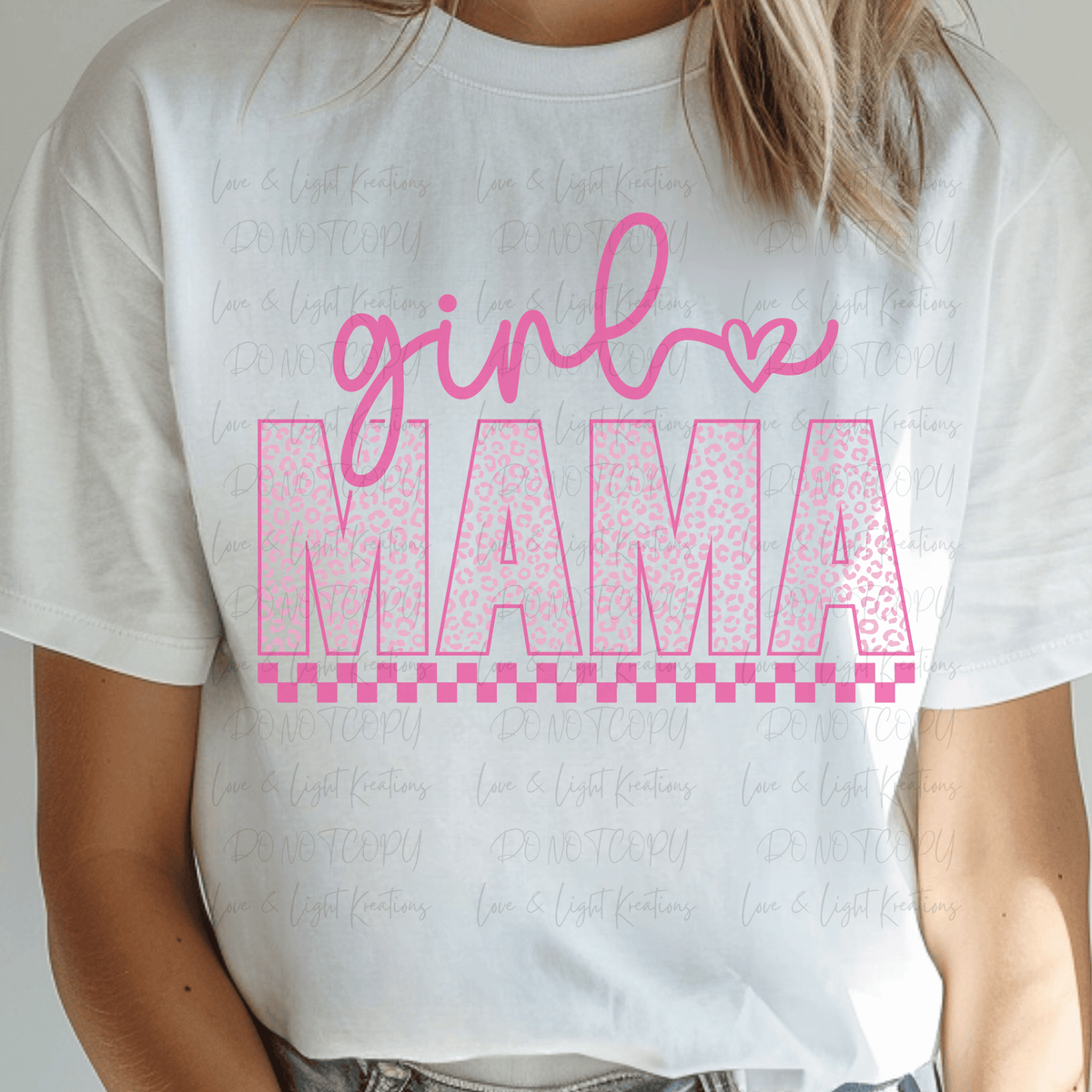 Girl Mama with Leopard Print and Checkered Pink
