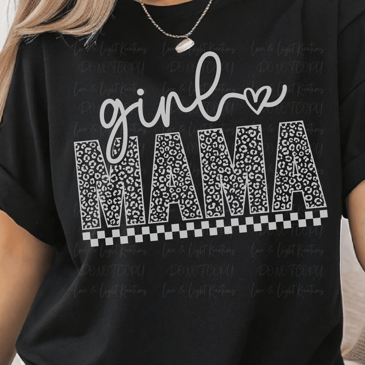 Girl Mama with Leopard Print and Checkered White