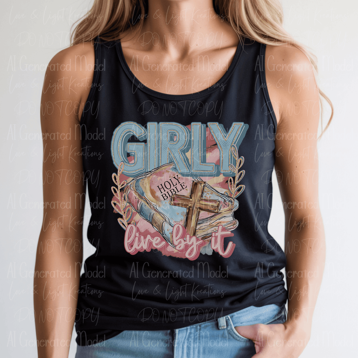Girly Live By It Pastel Faux Glitter Bible and Cross