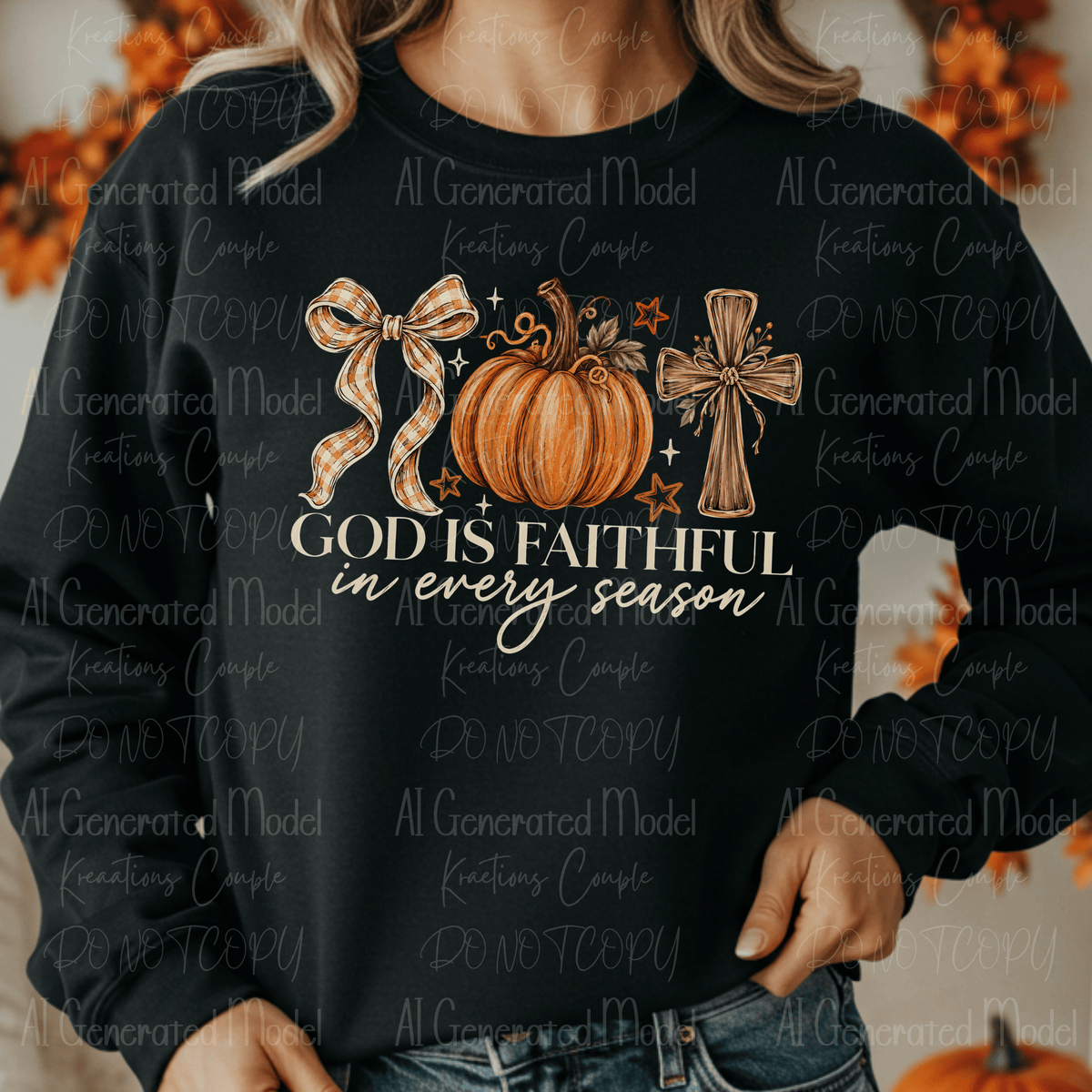 God is Faithful in Every Season Bow Pumpkin and Cross
