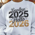Goodbye 2025, Hello 2026 Gold Glitter and Black font