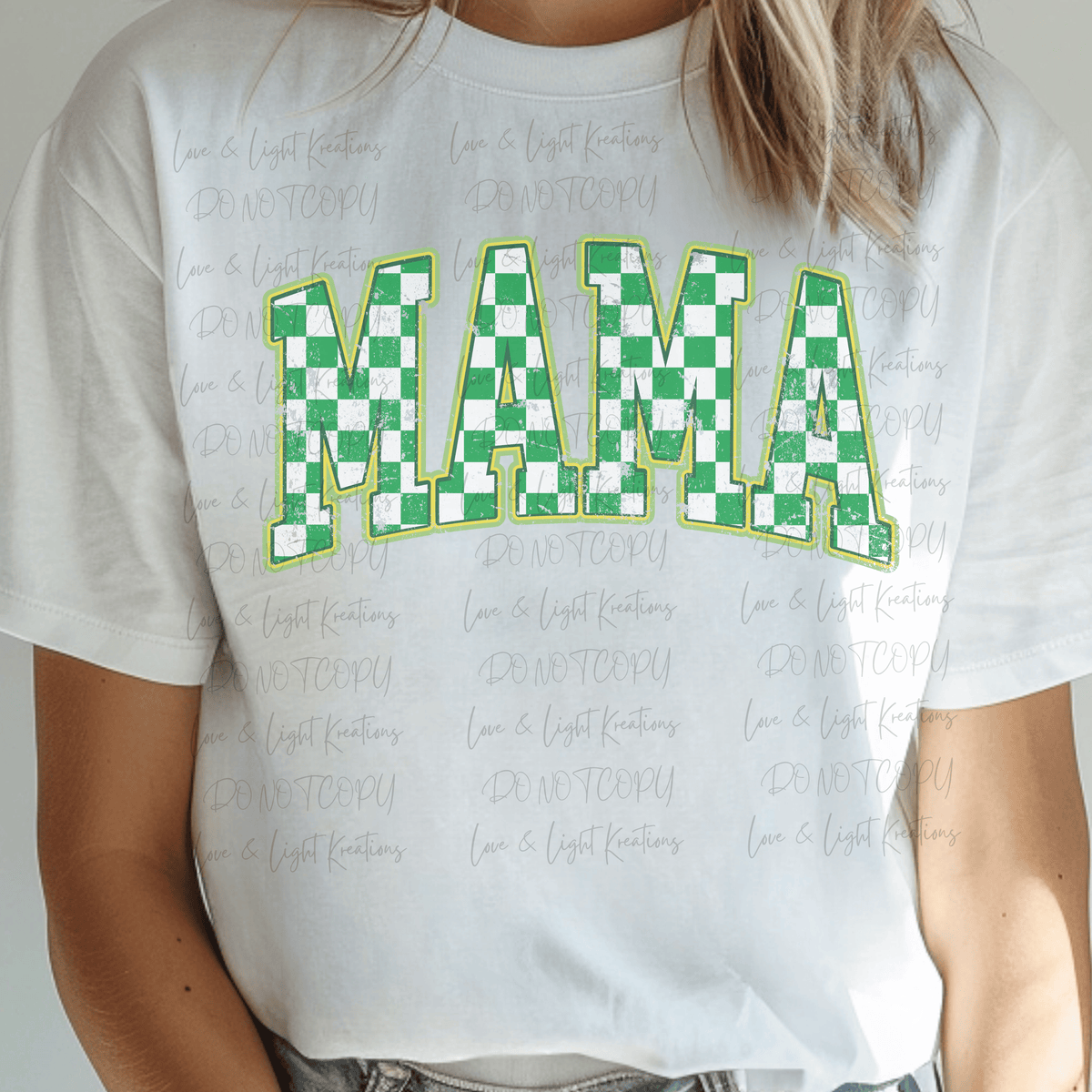 Green Checkered Mama with Light Green Outline