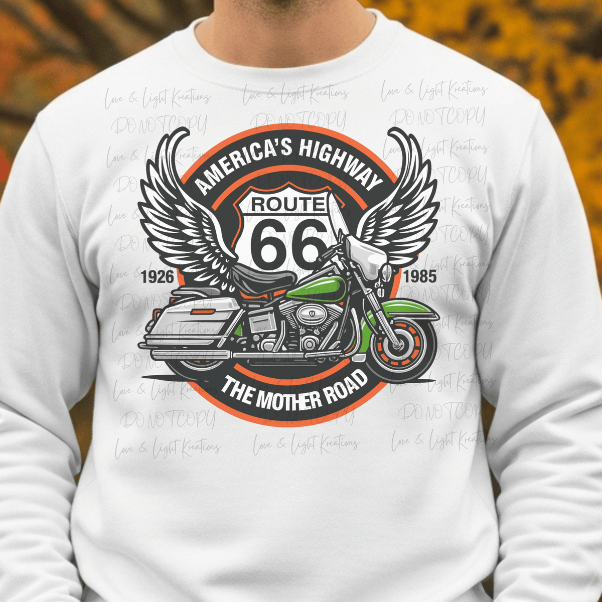 Green Motorcycle Wings Route 66