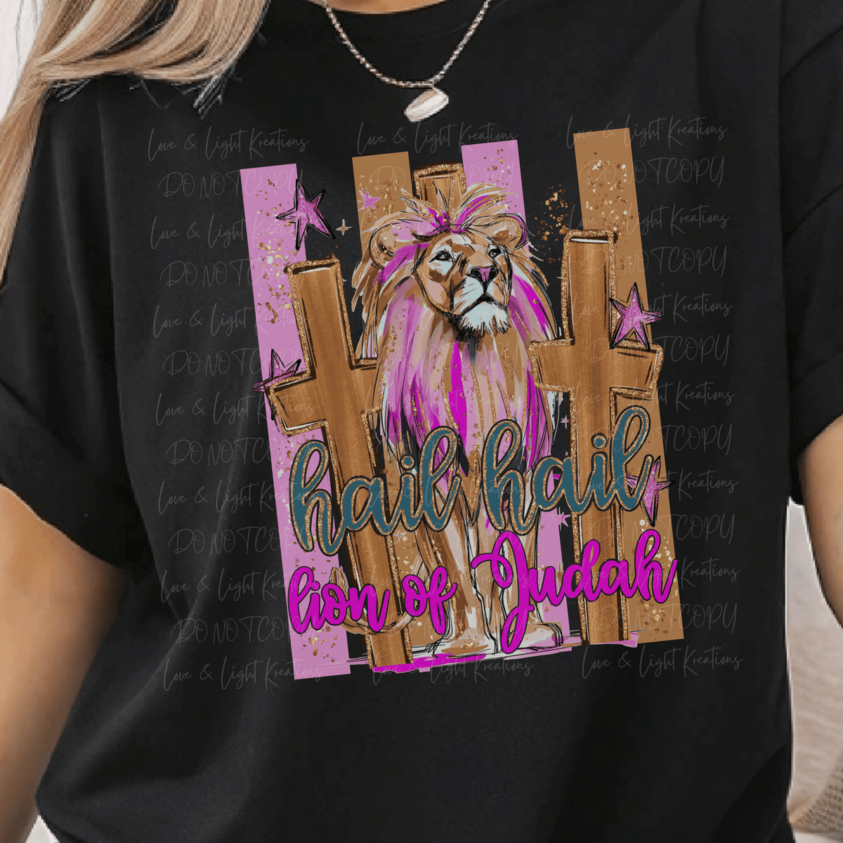 Hail Hail Lion of Judah in Pink and Brown with Paintstroke Lion