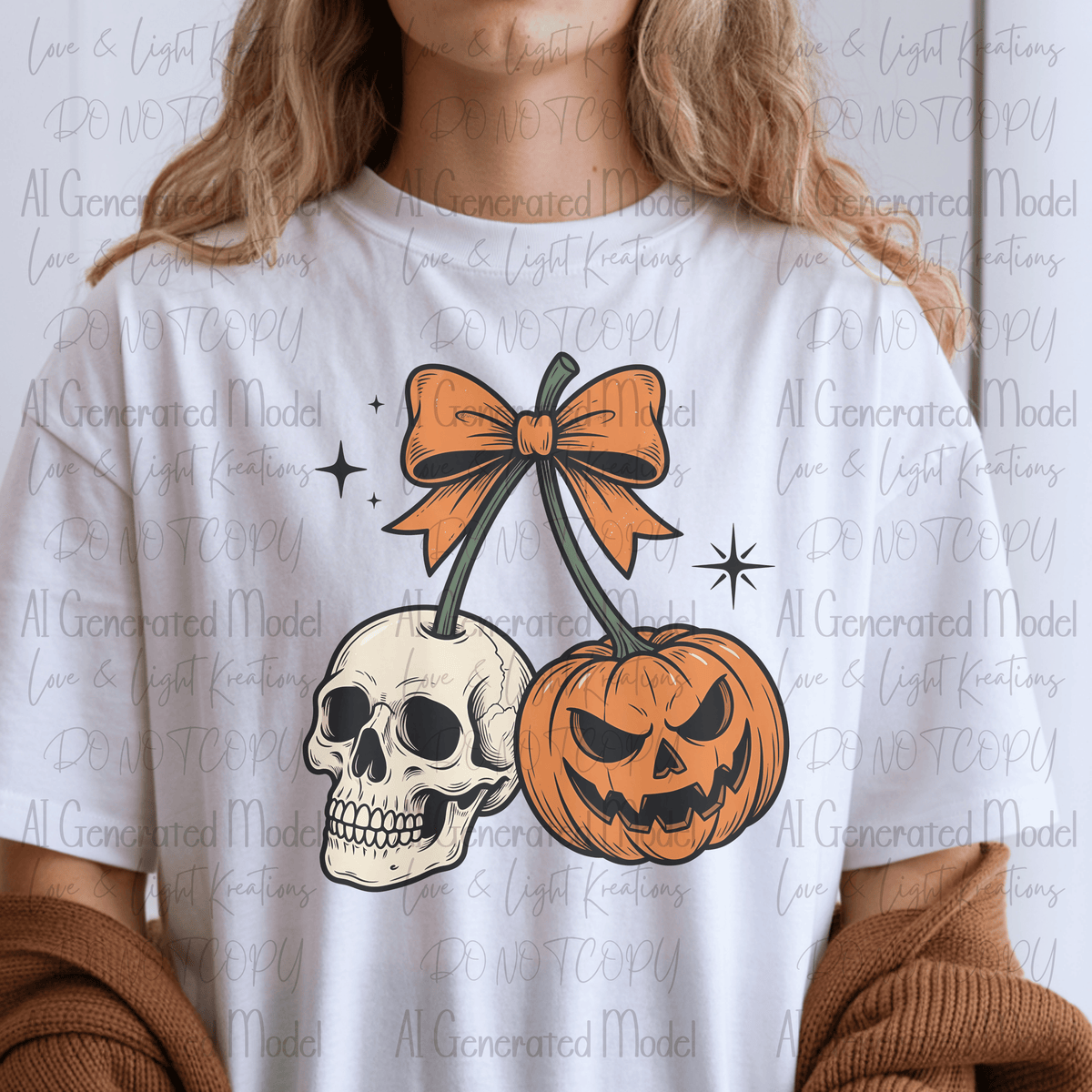 Halloween Cherries Skeleton Head and JackOLantern