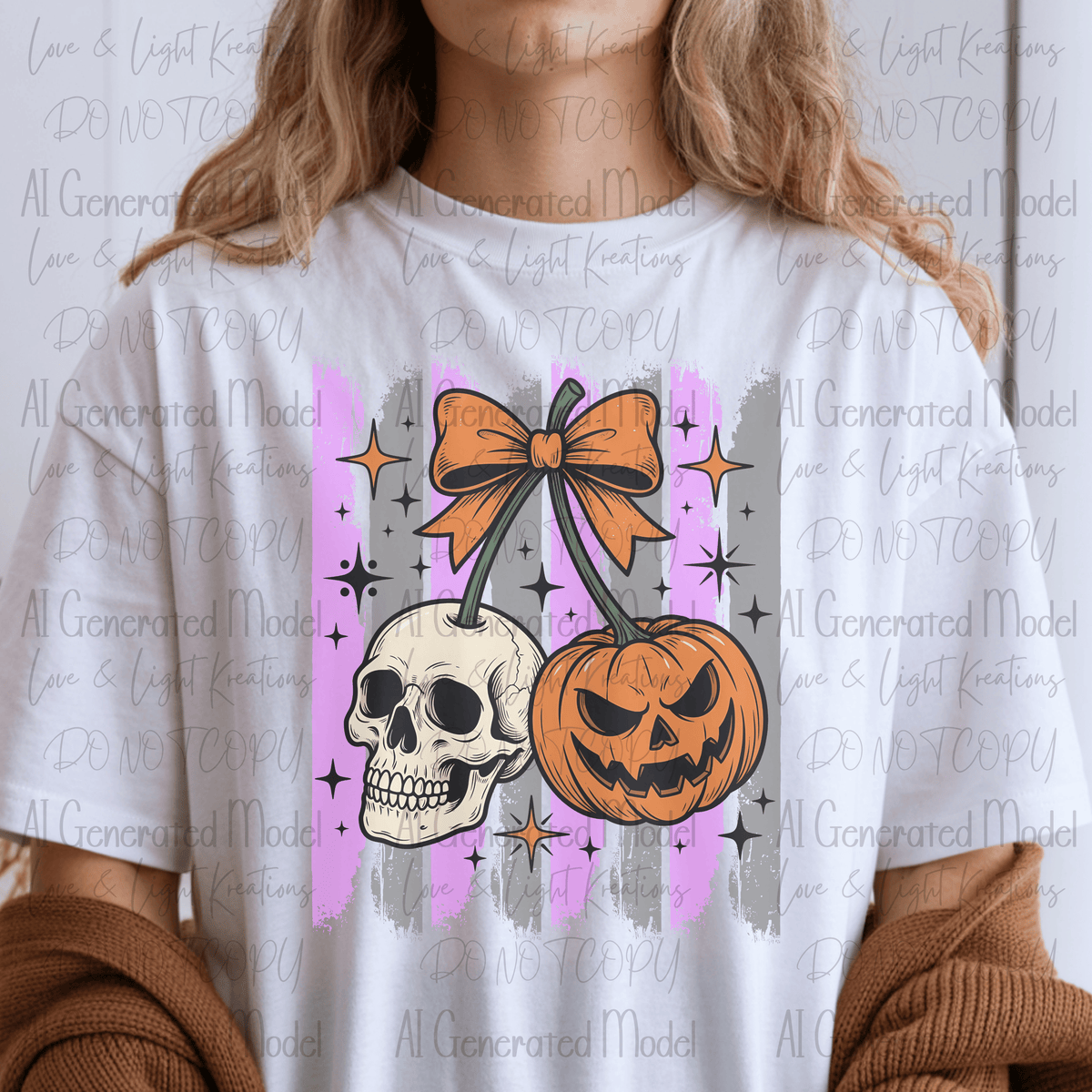 Halloween Cherries Skeleton Head and JackOLantern Stripes