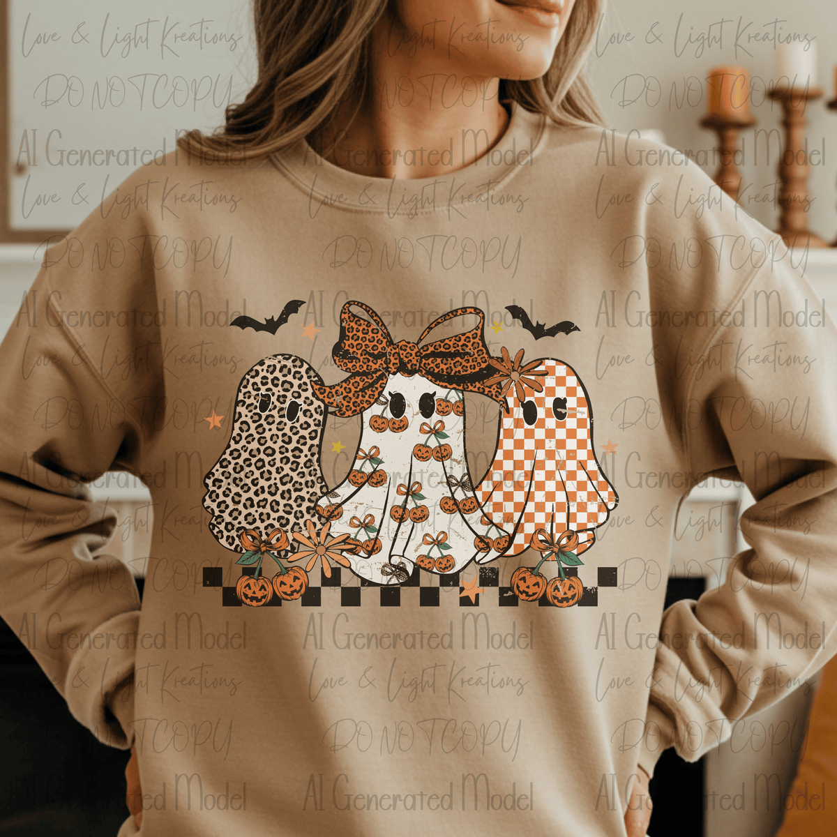 Halloween Girly Ghost Leopard Pumpkin and Checkered Distressed
