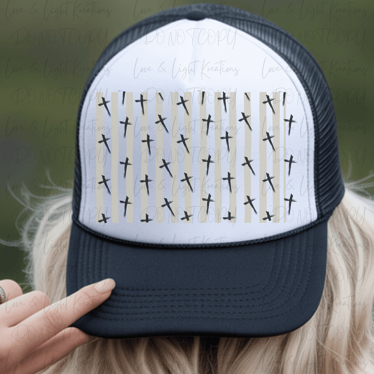 Hand Drawn Crosses with Khaki Stripes