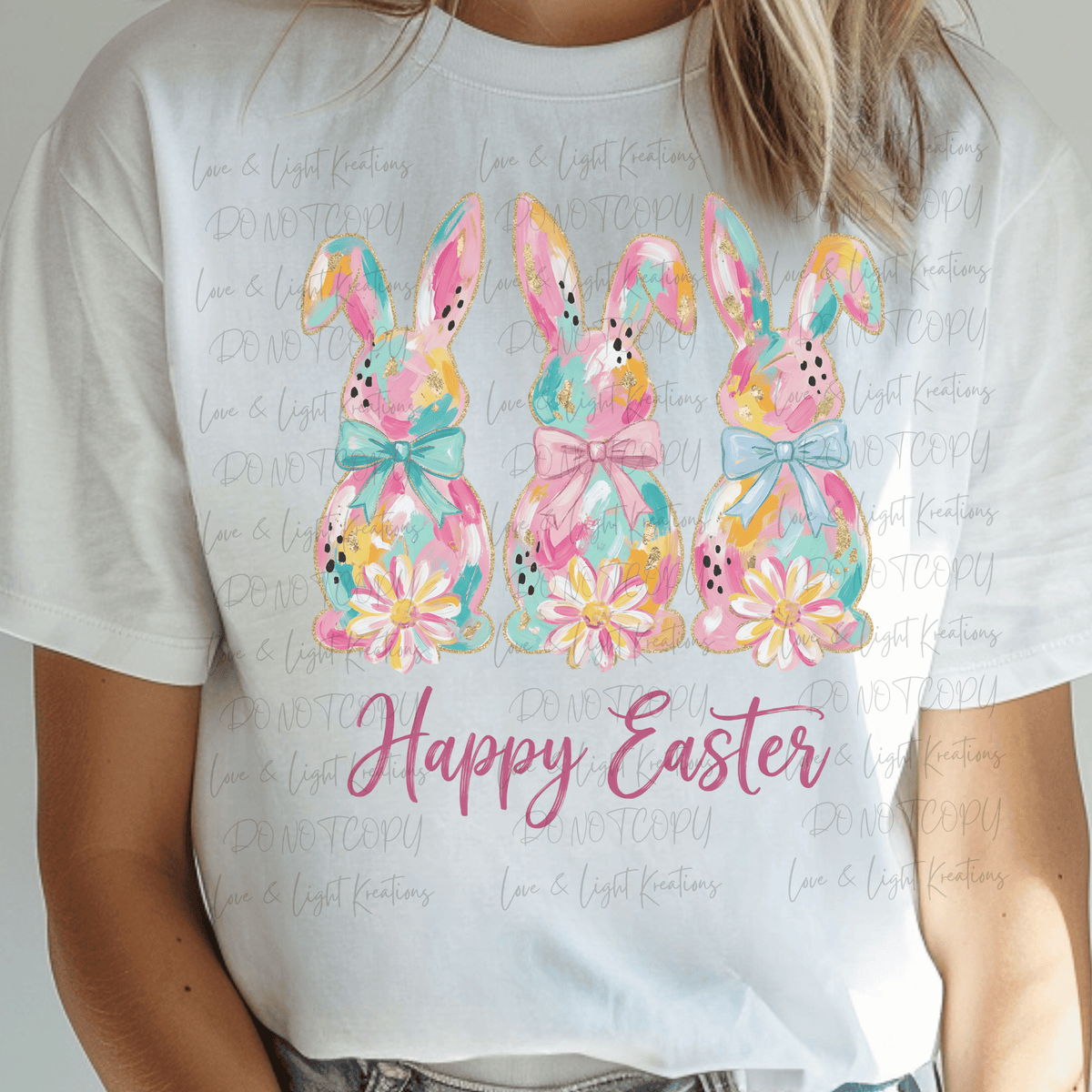 Happy Easter Paint Stroke Bunnies with Coquette Bows