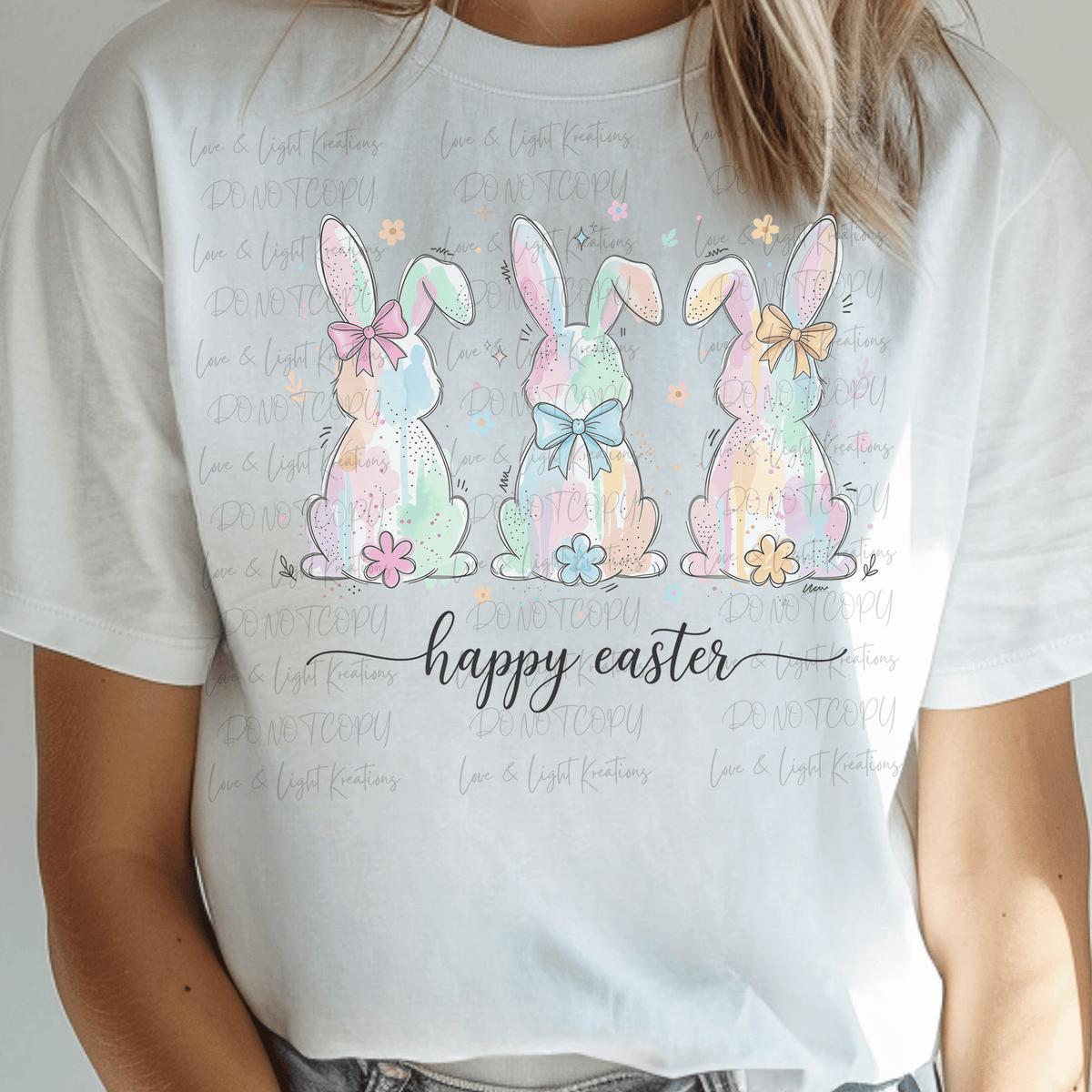 Happy Easter Pastel Paint Stroke Bunnies script Happy Easter