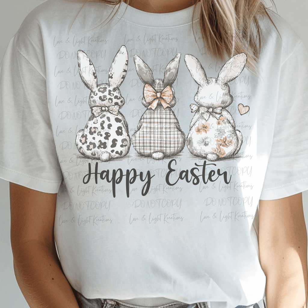 Happy Easter Three Vintage Easter Bunnies with Patterns