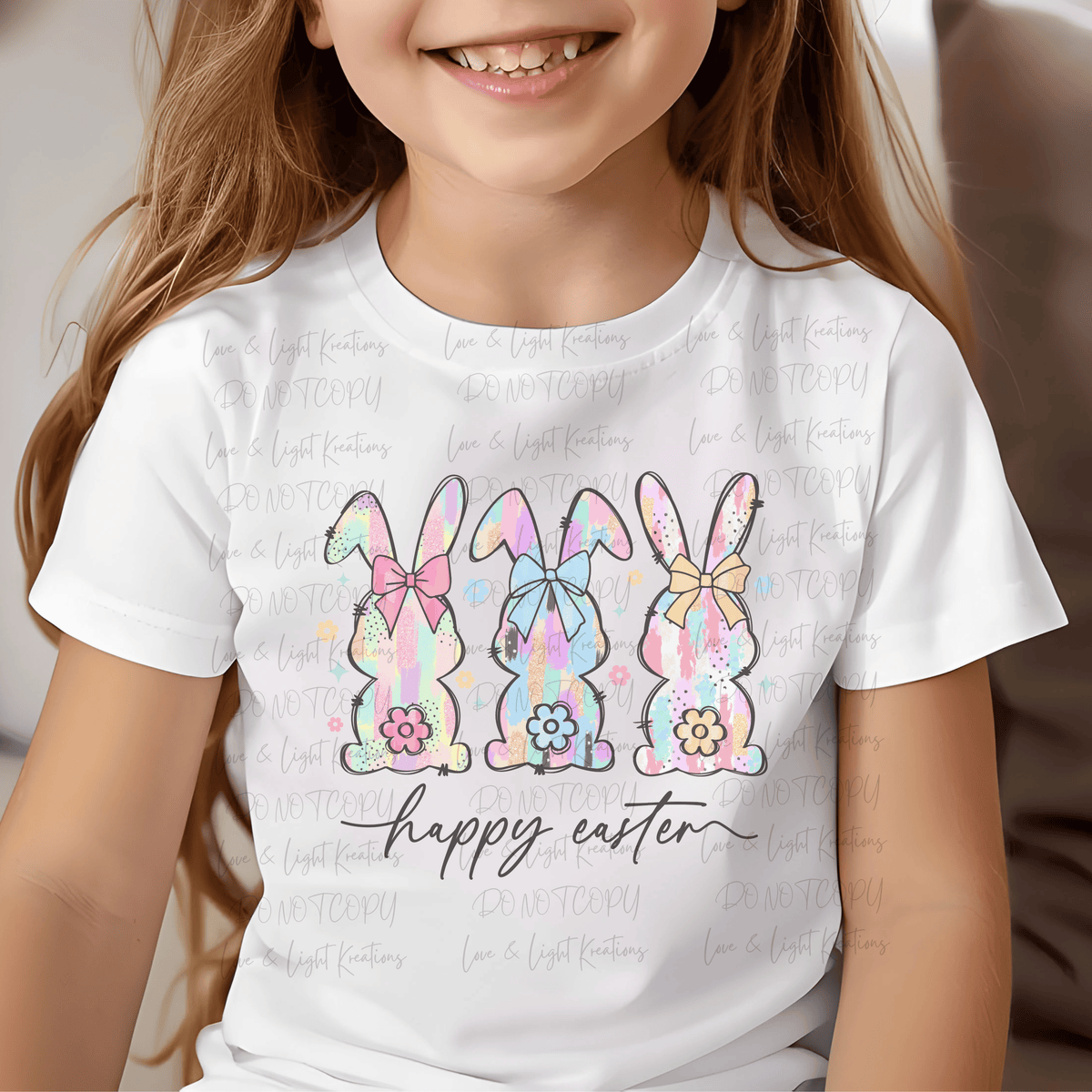 Happy Easter Watercolor Stroke Bunnies with Coquette Bows