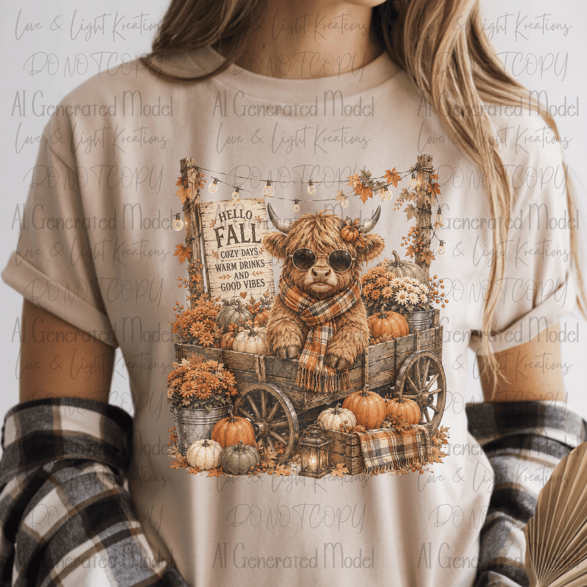 Hello Fall Highland Cow in Cart