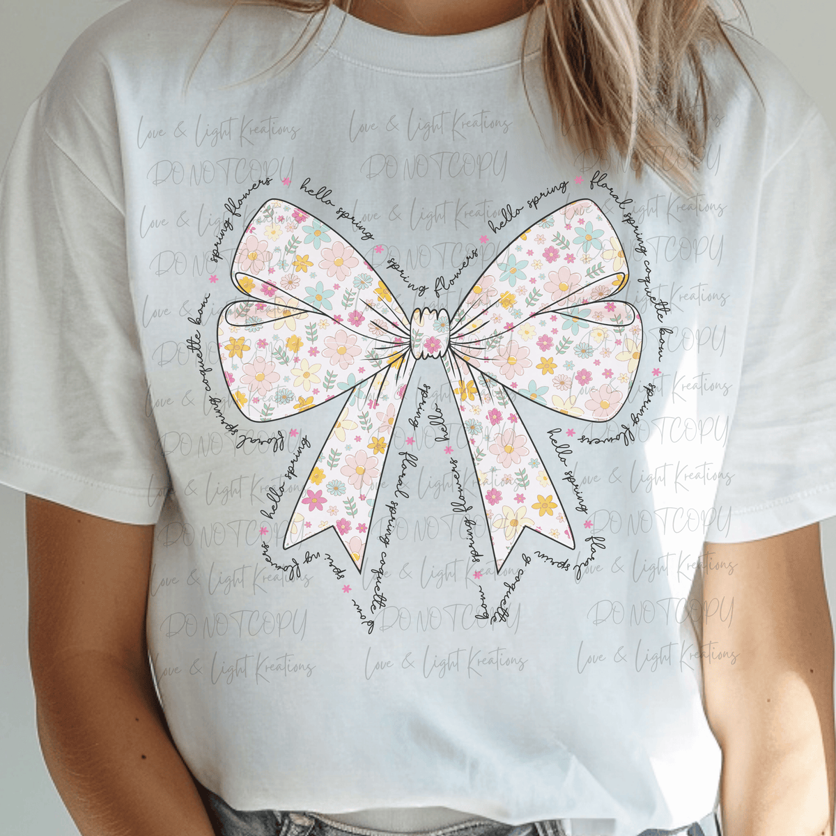 Hello Spring, Spring Flowers Coquette Bow with Floral Pattern