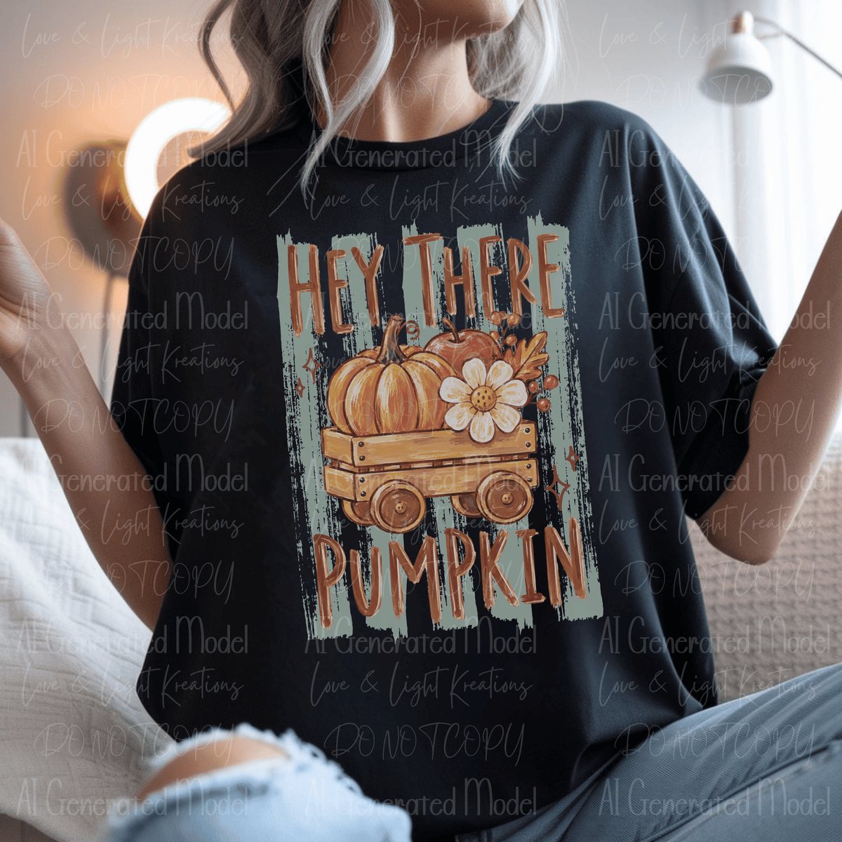 Hey There Pumpkin Pumpkin and Apple in Wagon Green Stripes