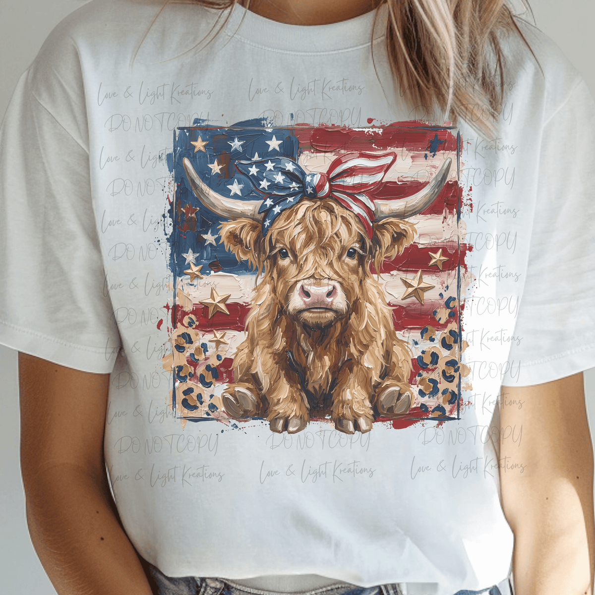Highland Cow with Flag Headband with Leopard Print