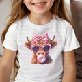 Highland Cow with Pink Bow and Bubblegum