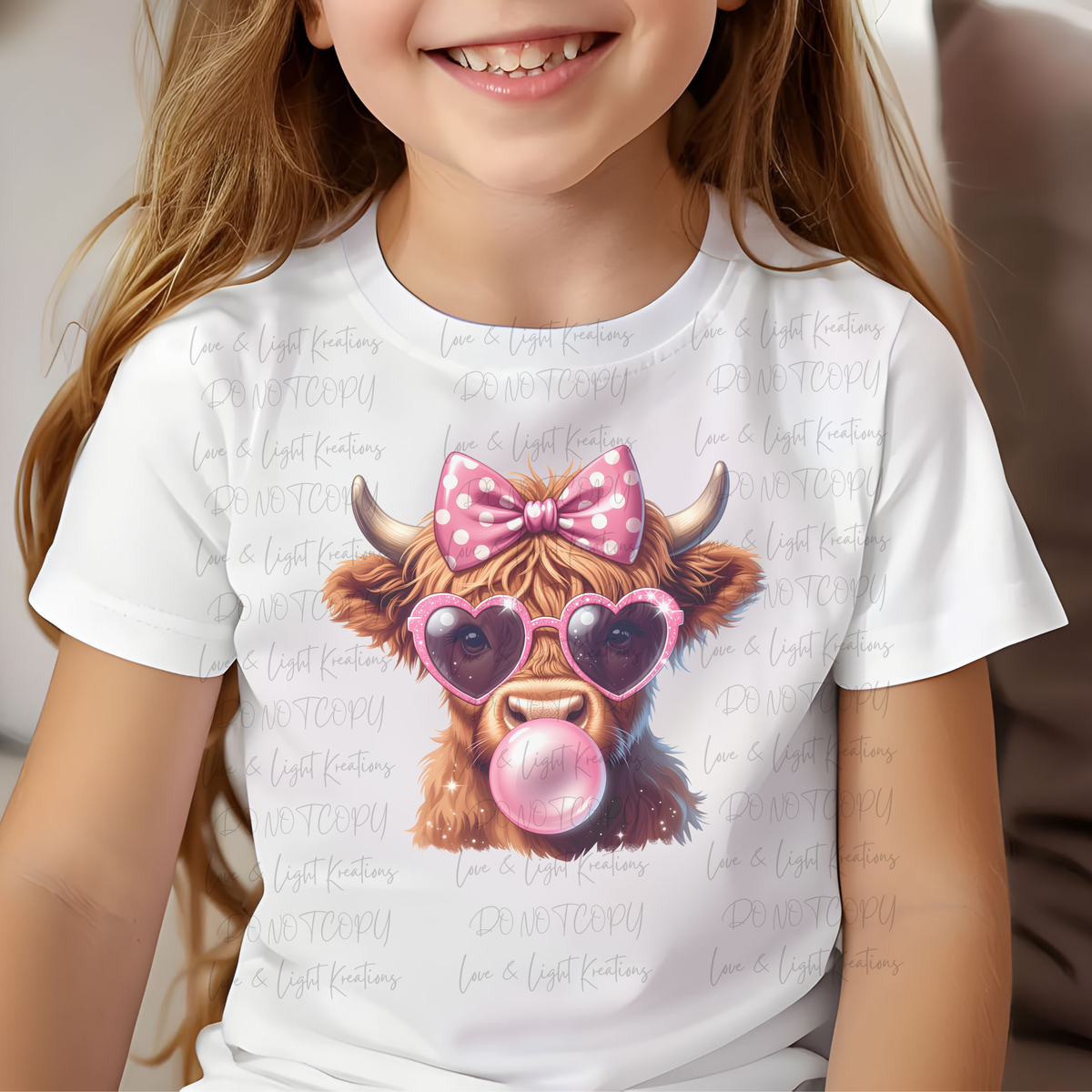 Highland Cow with Pink Bow and Bubblegum