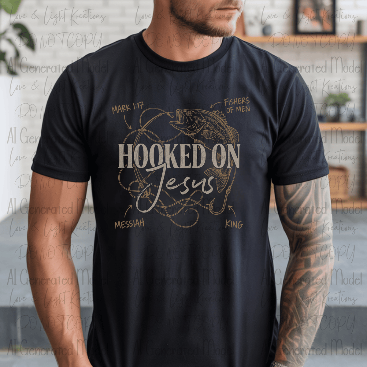 Hooked on Jesus tan and White