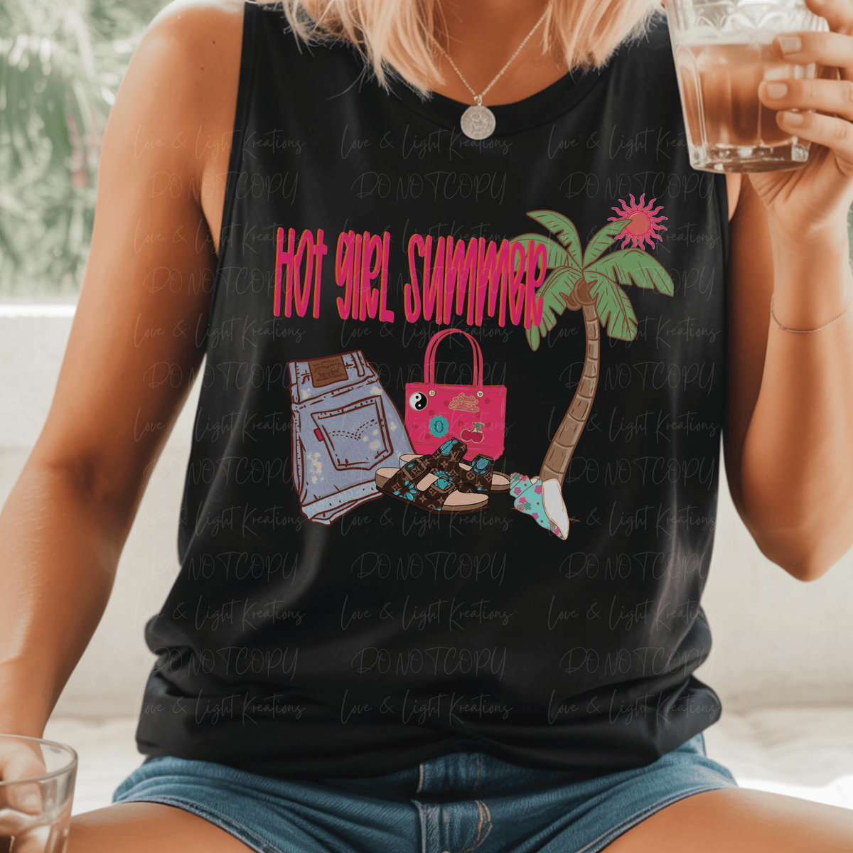 Hot Girl Summer Shorts, Sandals with Palm Tree
