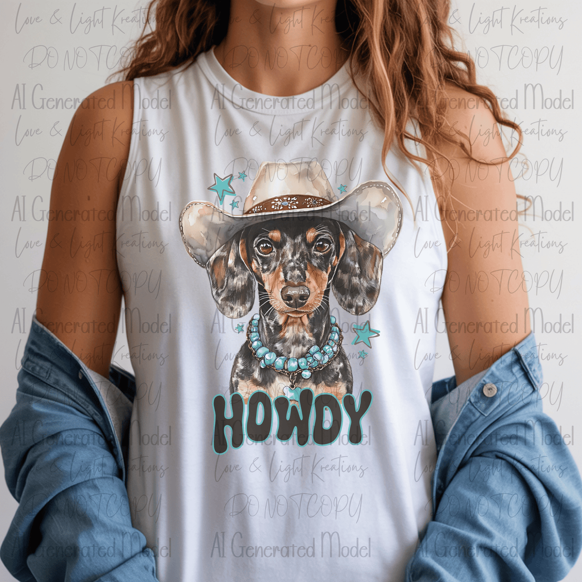 Howdy Cowgirl Dachshund Turquoise
