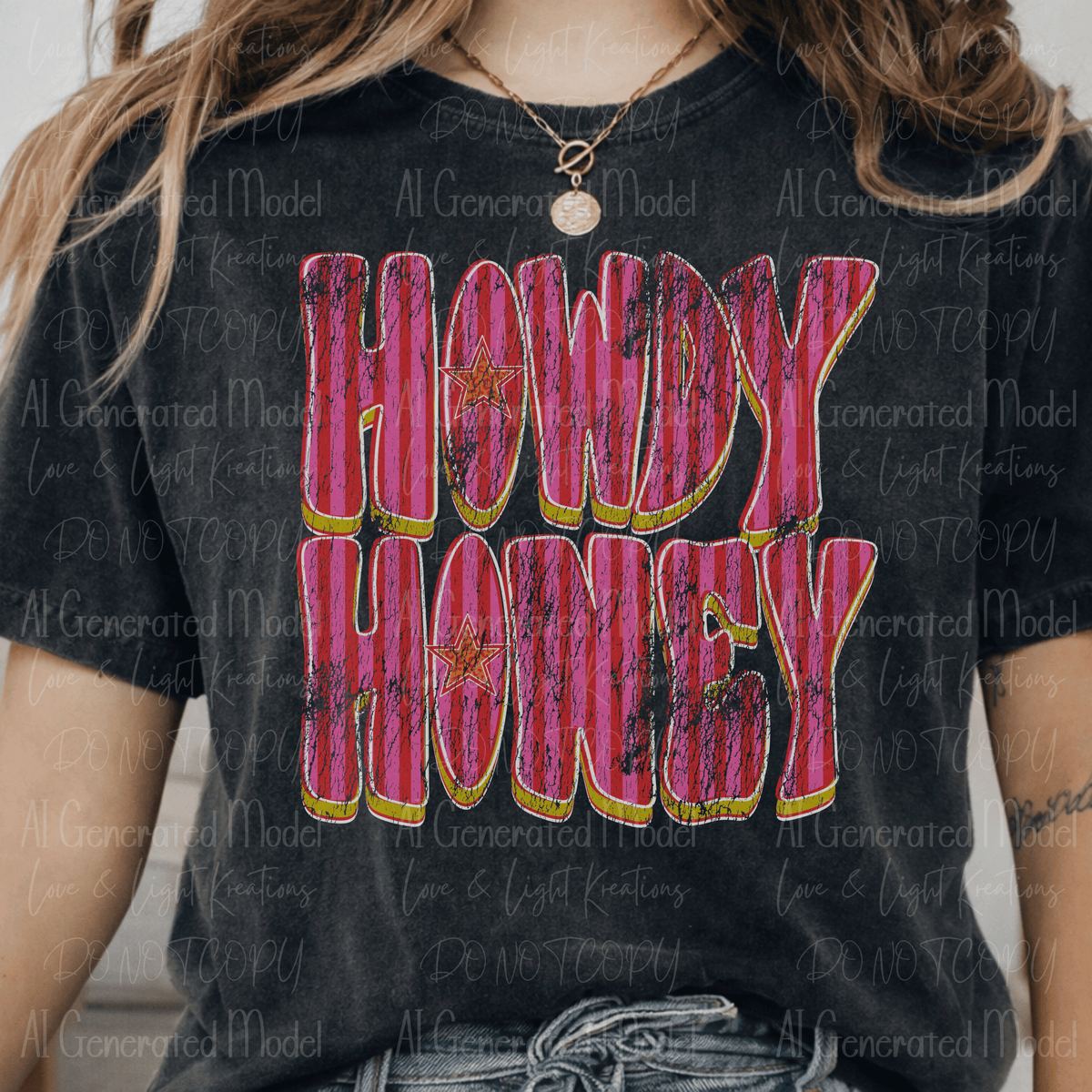 Howdy Honey Pink Stripes with Stars Distressed