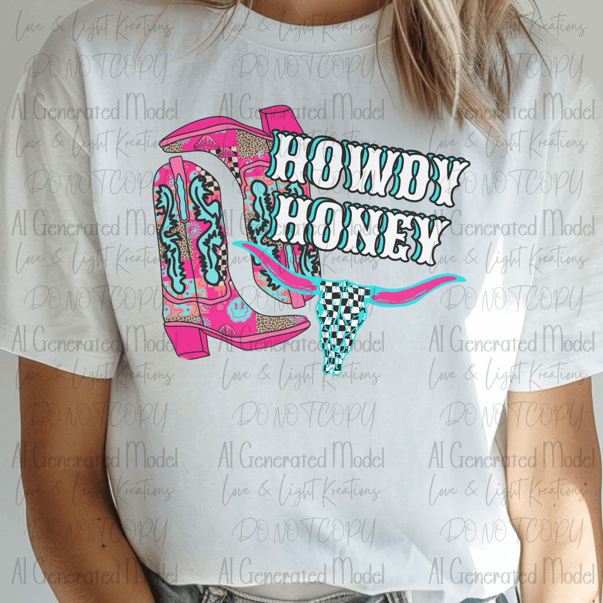 Howdy Honey with Checkered Cow Head and Boots