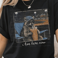 I Live Here Now with Racoon Drinking Iced Coffee