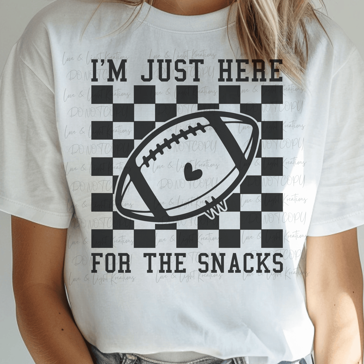 I'm Just Here for the Snacks Football on Checkered