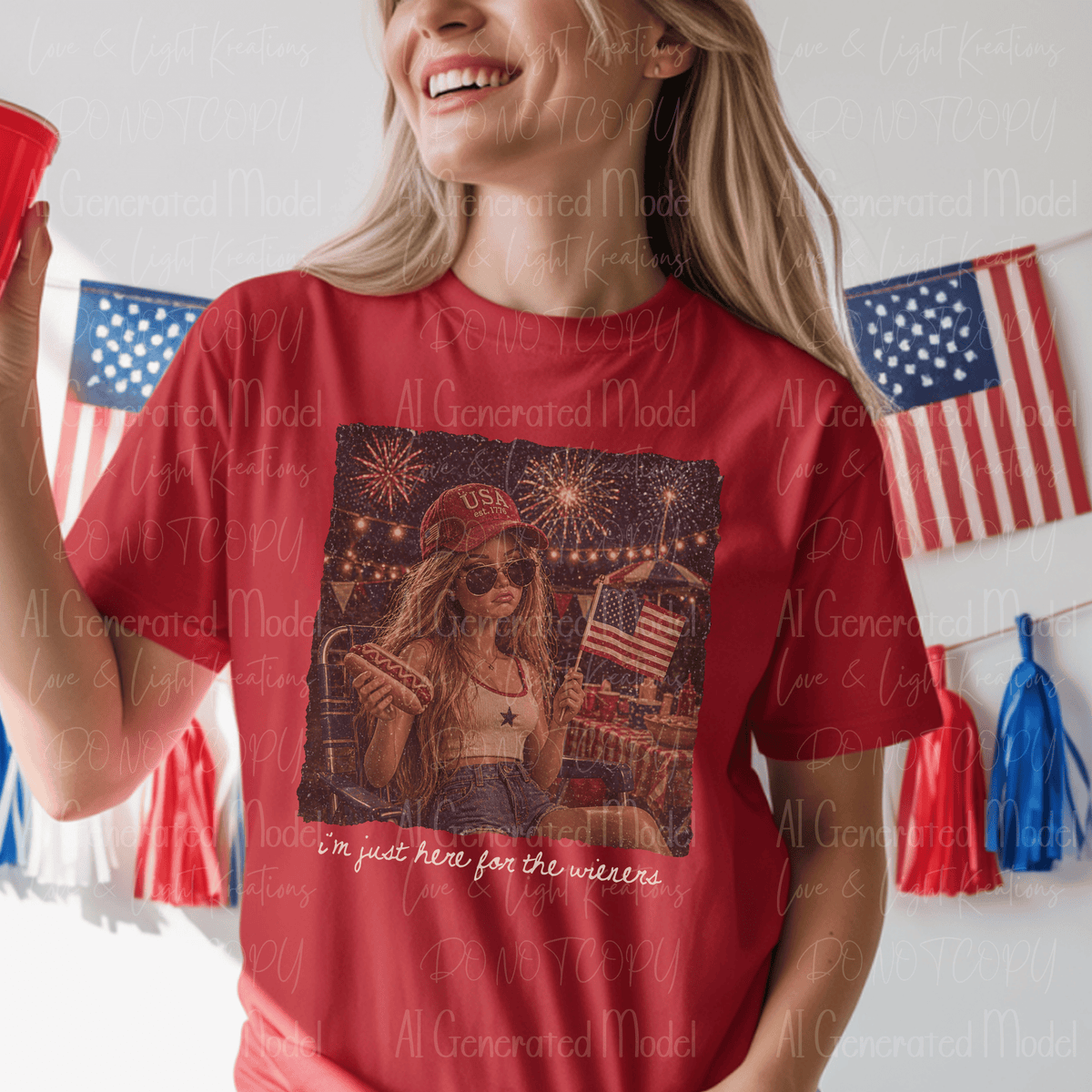 I'm Just Here for the Weiners Funny 4th of July Doll White