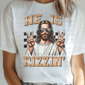 Jesus He is Rizzin' with Checkered and Peace Signs