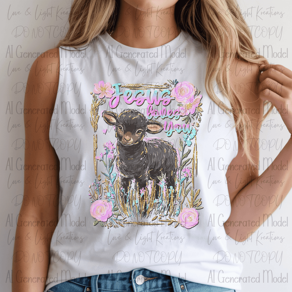 Jesus Loves You Faux glitter Black Sheep Floral