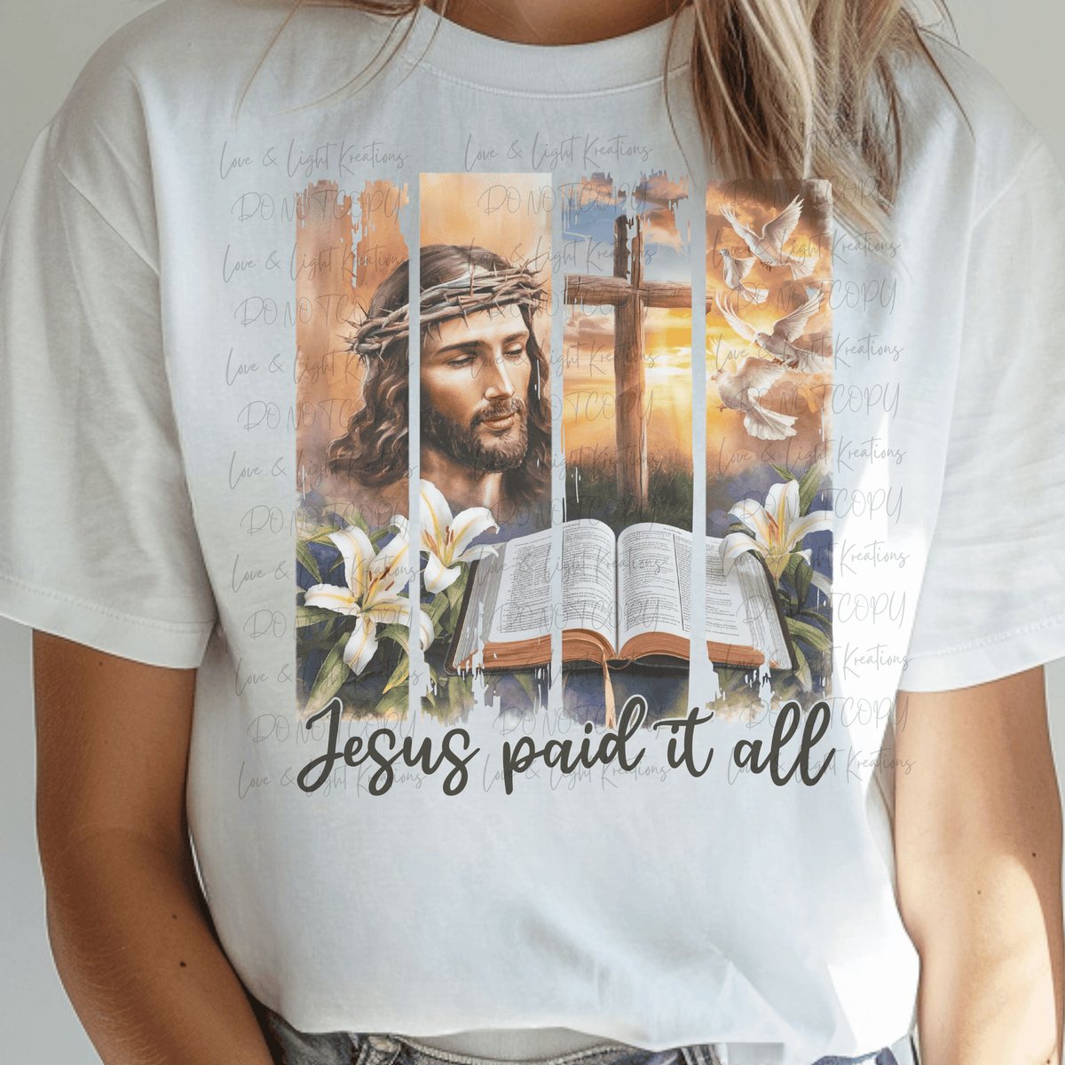 Jesus Paid it All Paint Stroke Easter with Cross, Bible and Flowers