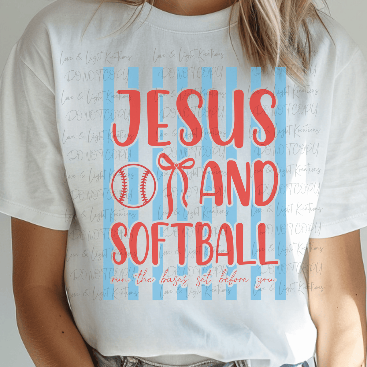 Jesus and Softball Run the Bases Set Before You with Blue Stripes