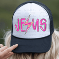 Jesus with Pink and Orange Checkered Lightening Bolt