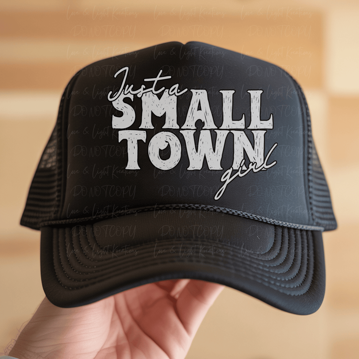 Just a Small Town Girl White with Black Outline