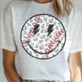 Leopard Print Baseball Smiley with Lightening Bolt Eyes