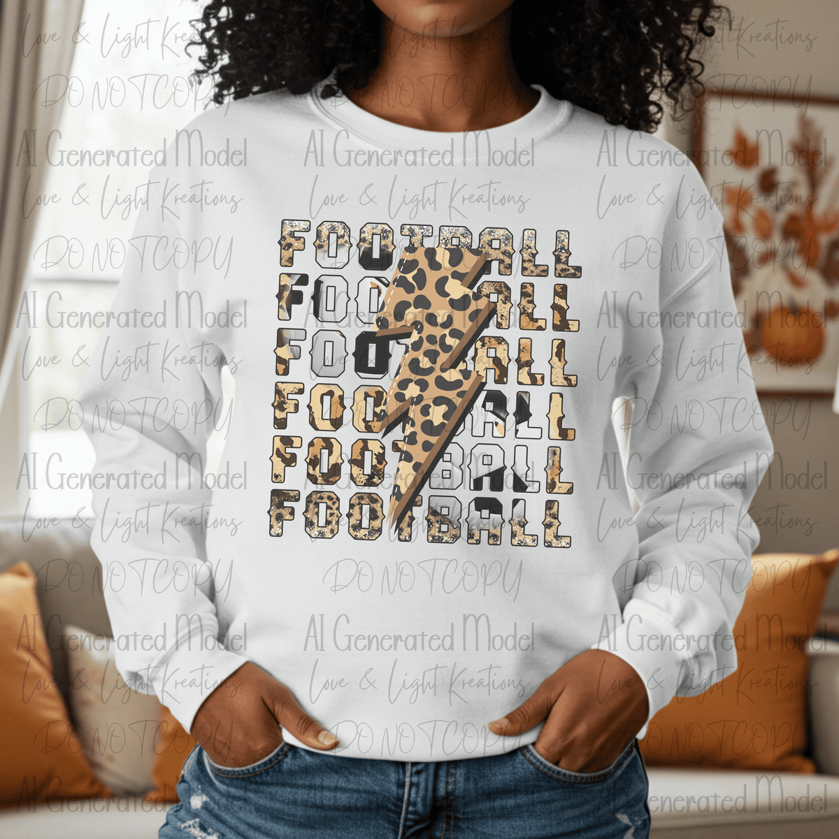 Leopard Print Football with Lightening Bolt
