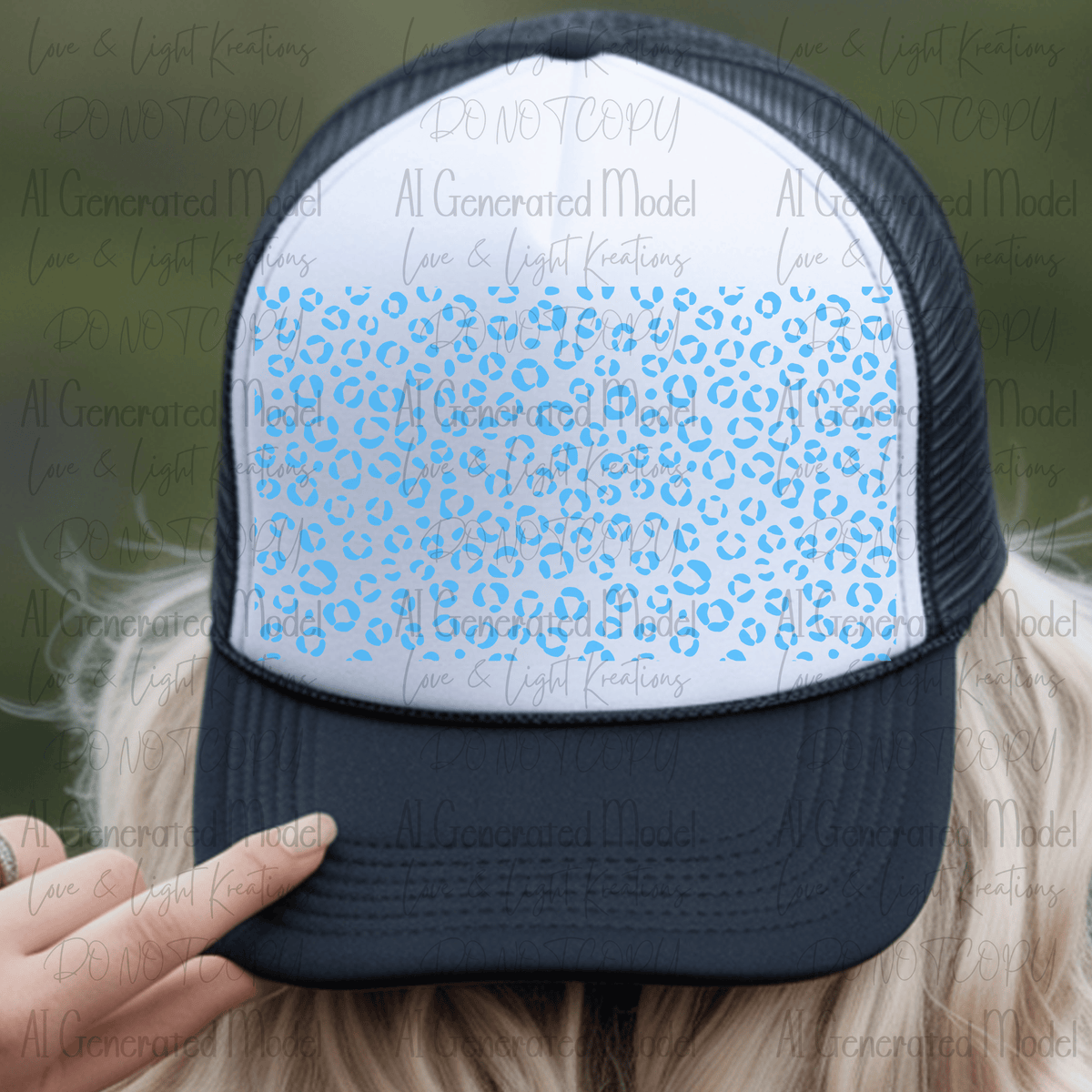 Leopard Print Hat Background Light Blue