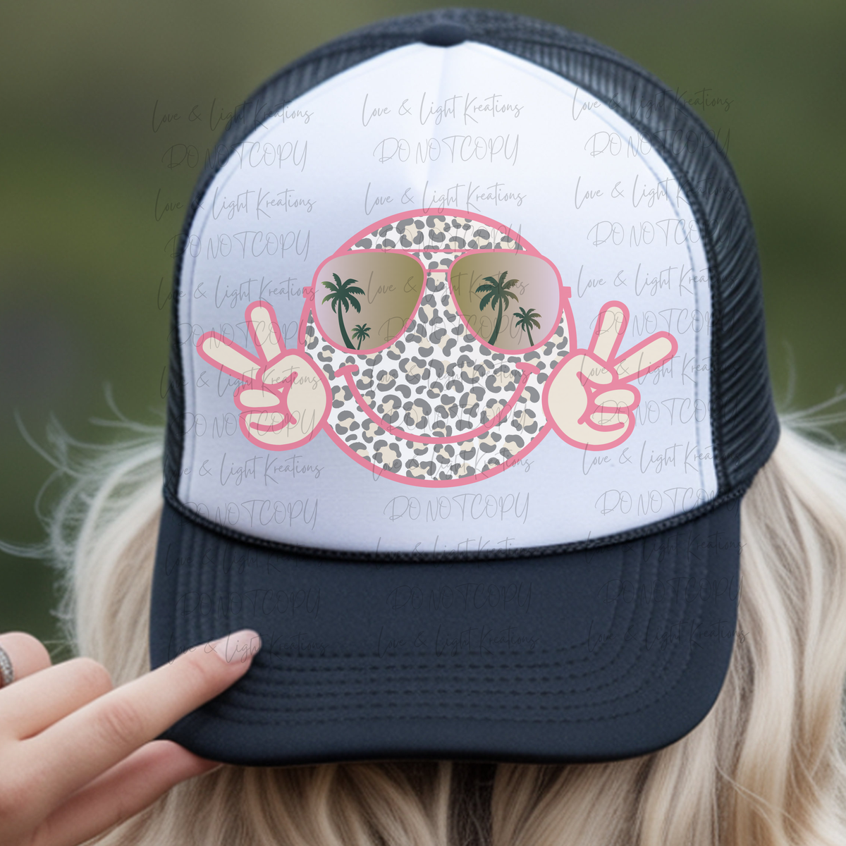 Leopard Print Smiley With Pink Outline and Palm Tree Sunglasses
