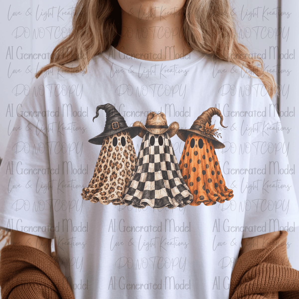 Leopard, Checkered, and Polka Dot Ghosts with Hats