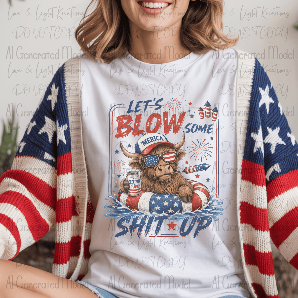 Let's Blow Some Shit Up Highland Cow with Drink and Fireworks