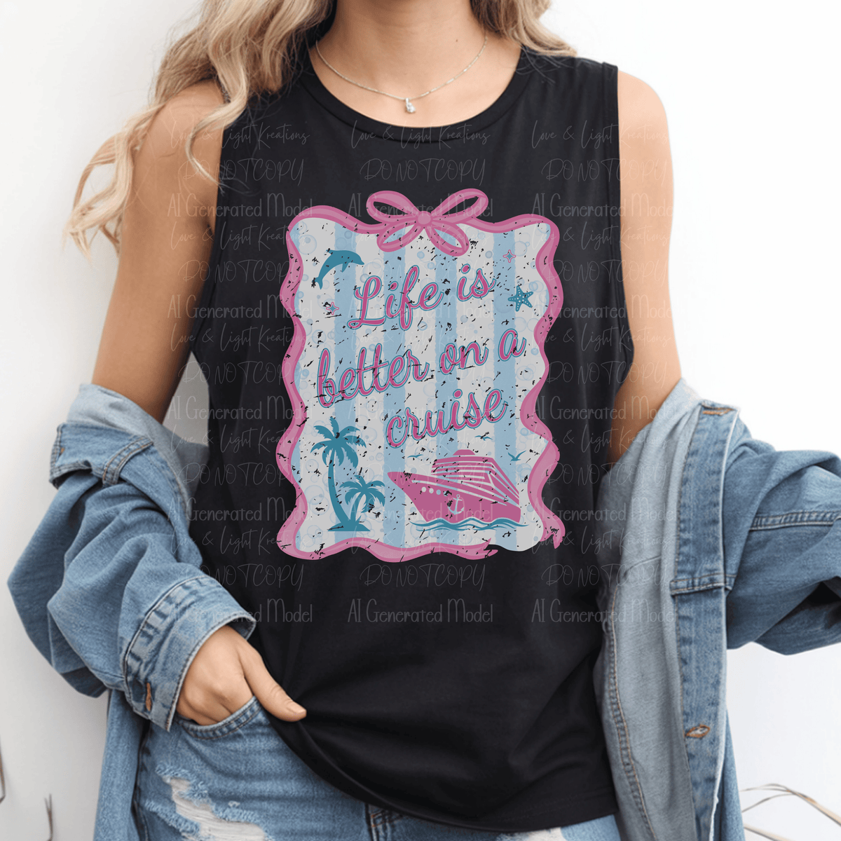 Life is Better on a Cruise Pink and Blue Distressed Stamp