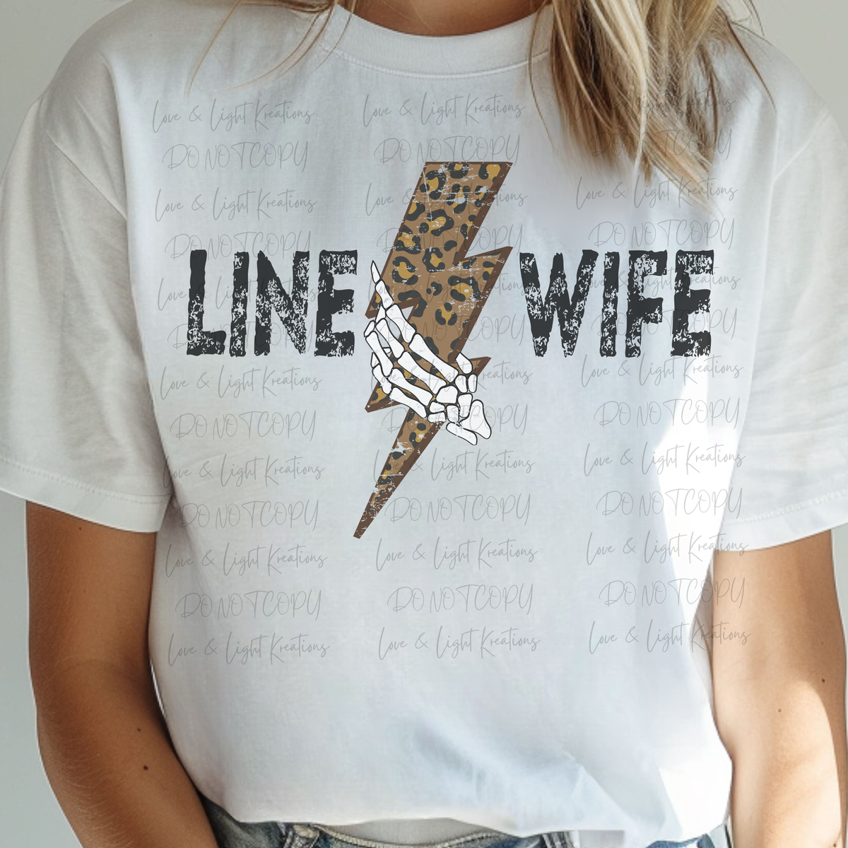 Line Wife with Leopard Print Lightening Bolt and Skeleton Hand
