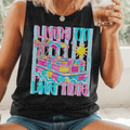 Living on Lake Time with Pontoon Boat with Bow and Blue Stripes