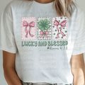 Luck and Blessed St Patrick's Day Pink and Green Stamps with Pink Coquette Bows