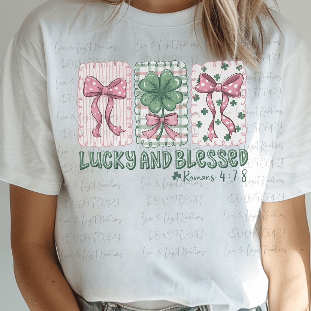 Luck and Blessed St Patrick's Day Pink and Green Stamps with Pink Coquette Bows