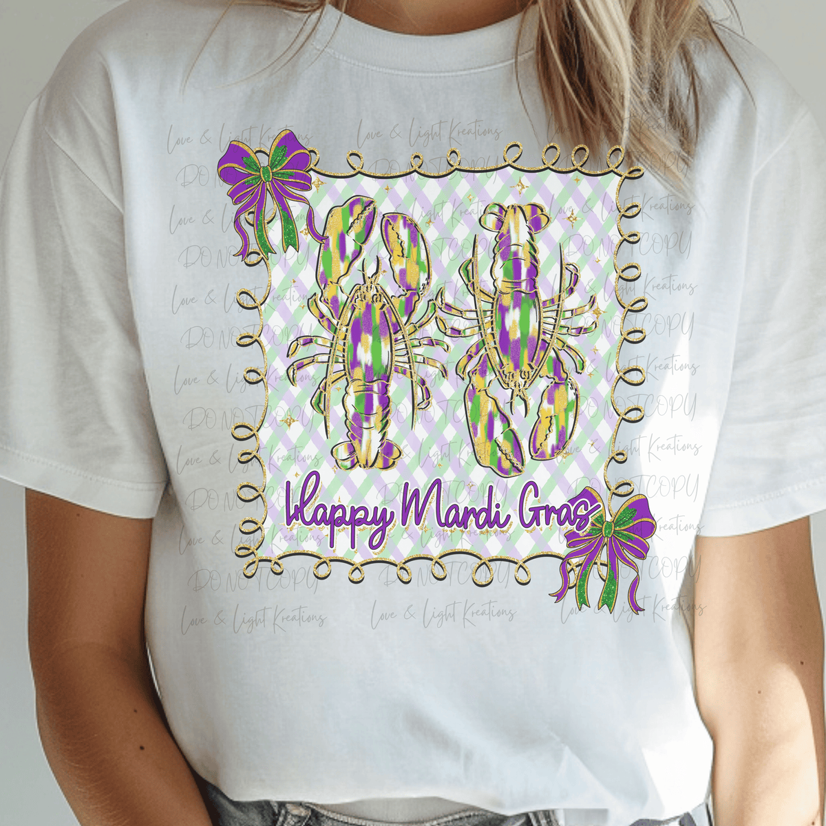 Mardi Gras Stamp with Green, Yellow and Purple Craw Fish